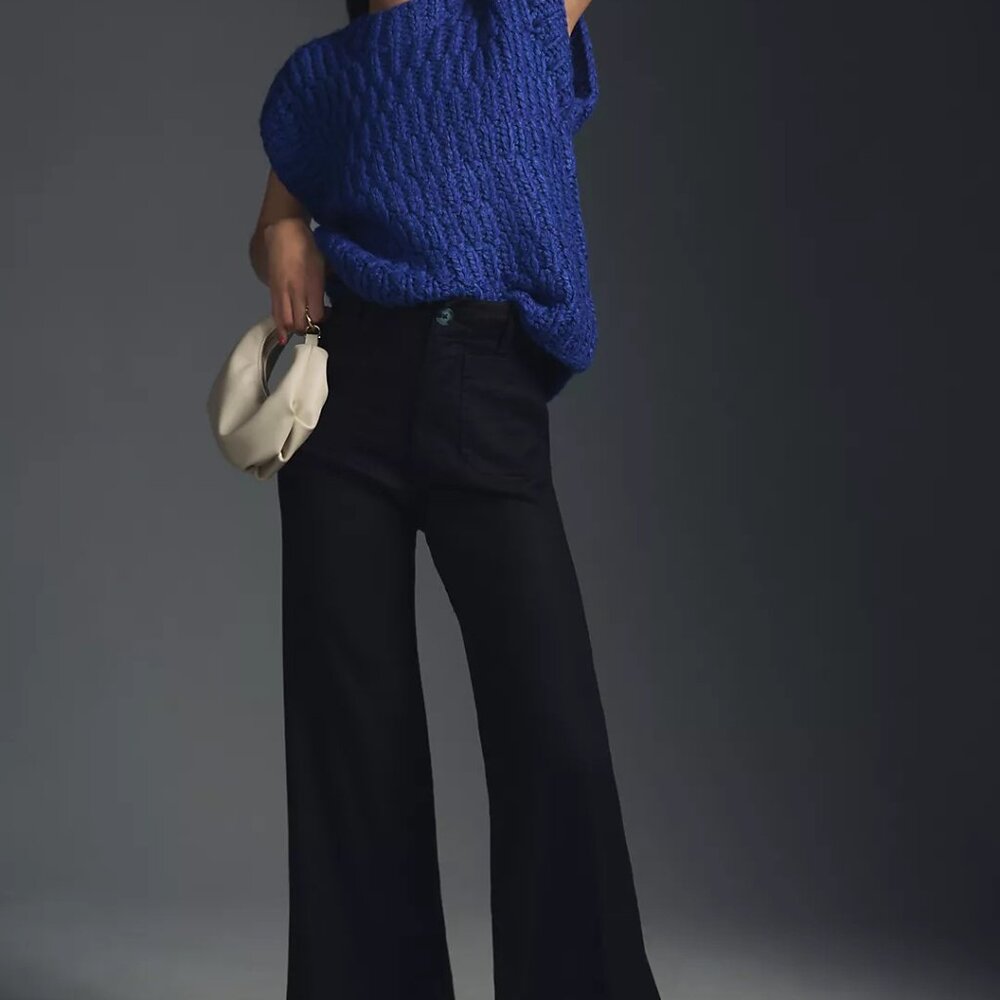 The Colette Cropped Wide-Leg Pants by Maeve: Linen Edition - Black - Size 31